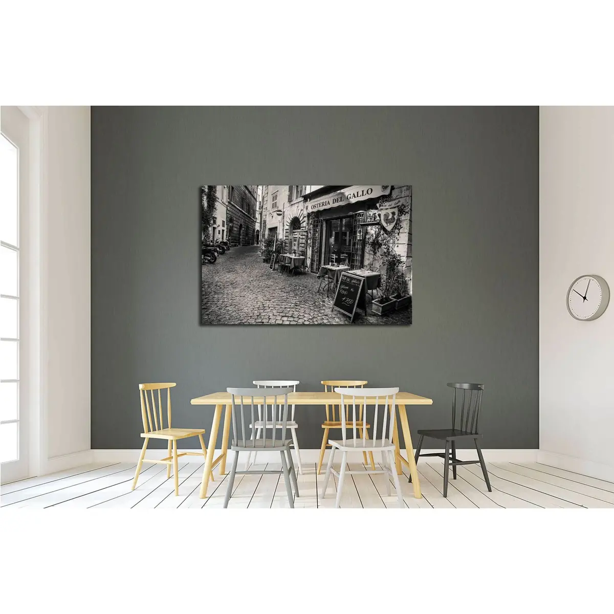 Old Cobbled Street In The Heart Of Rome With Its Traditional Osteria Type Restaurants №3034 Ready To Hang Canvas Print 3
