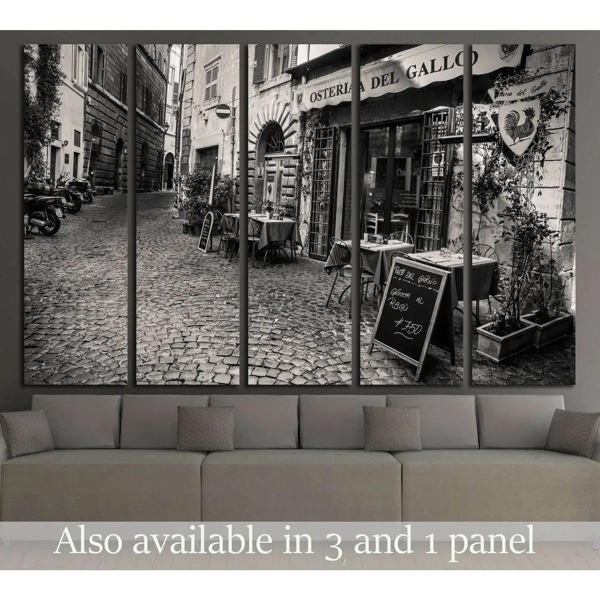 Rome Cobblestone Street Canvas Print with Traditional Osterias – Ready-to-Hang Wall Art #3034