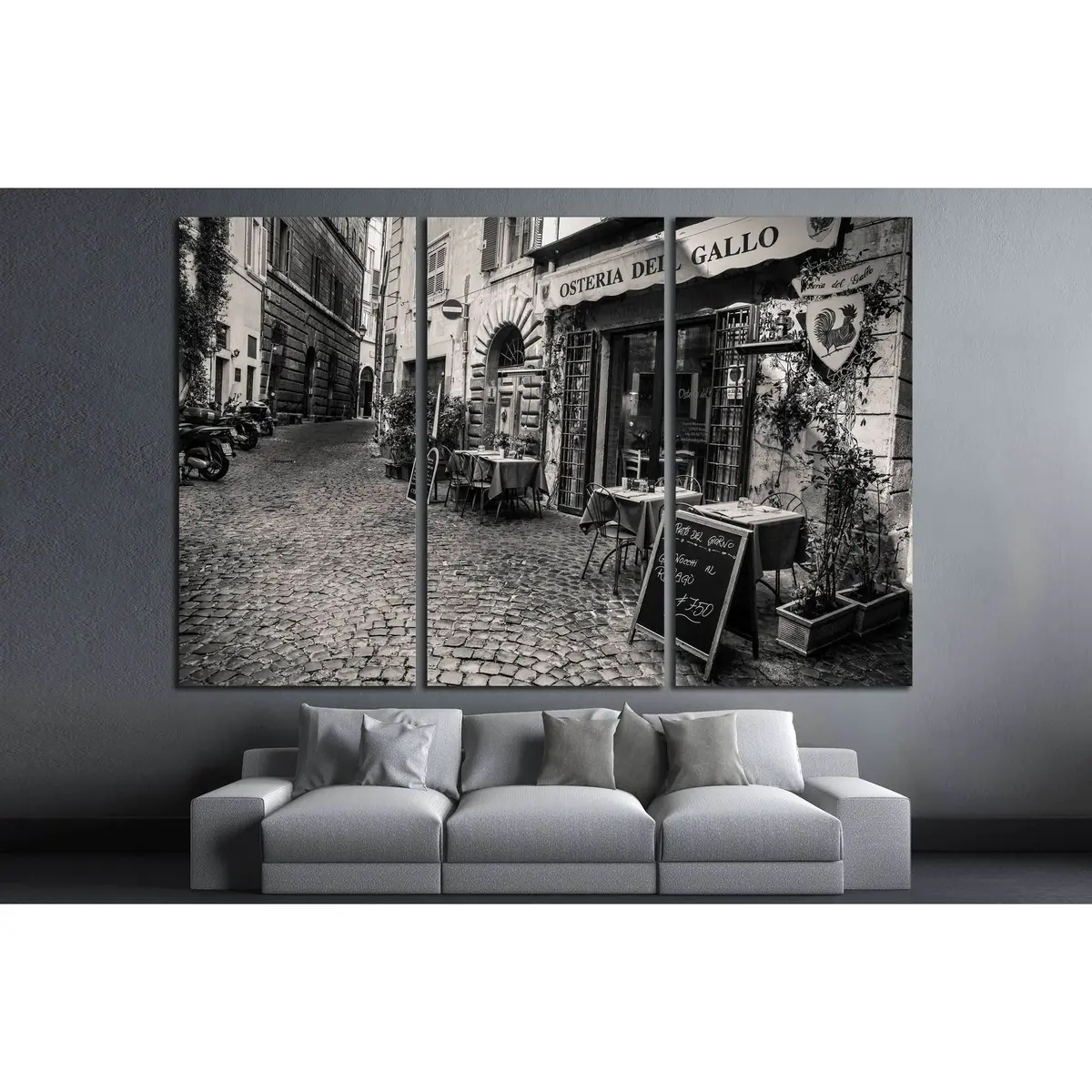 Old Cobbled Street In The Heart Of Rome With Its Traditional Osteria Type Restaurants №3034 Ready To Hang Canvas Print 5