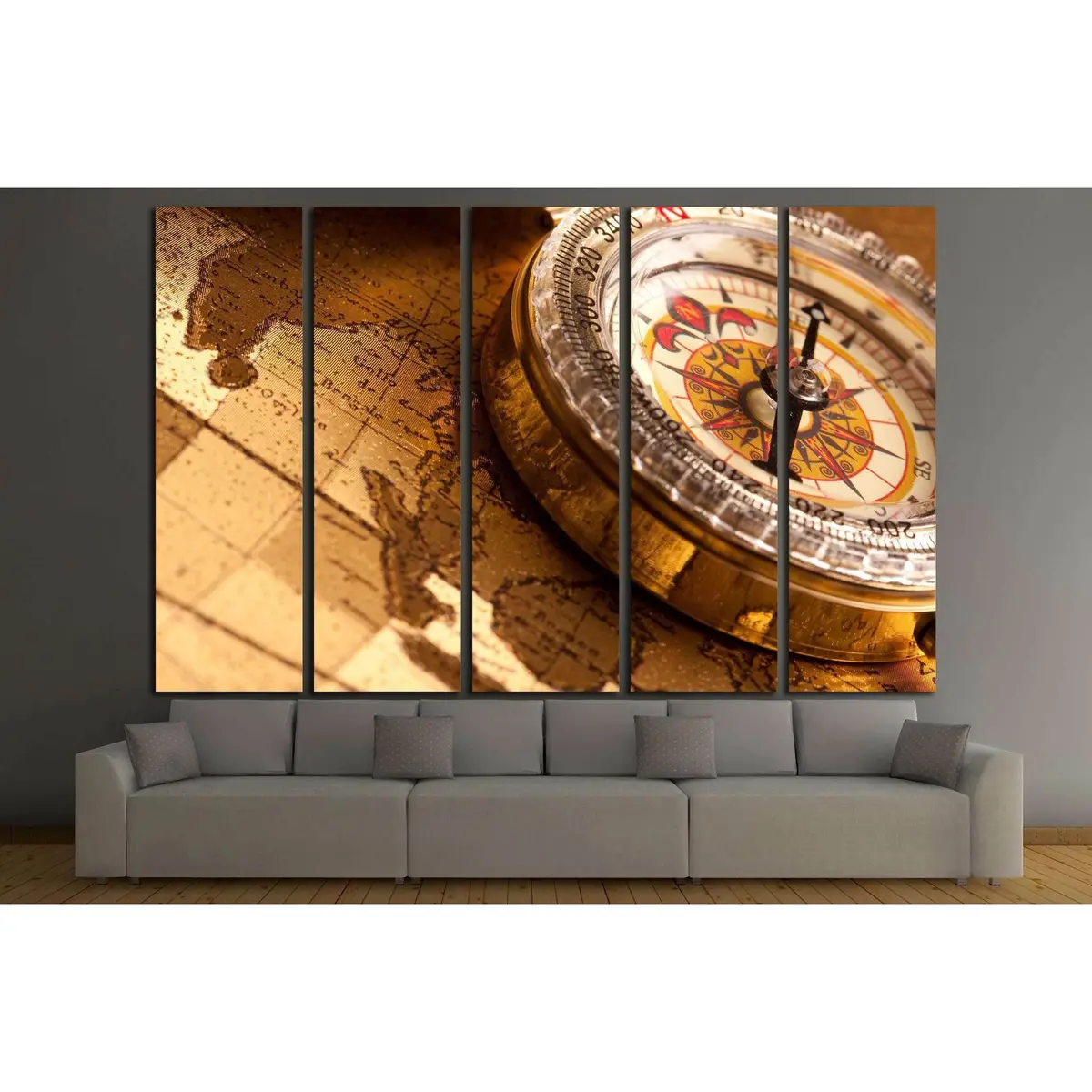 Vintage Compass Wall Art #2811 – Pre-Hung Canvas Print - Image 3