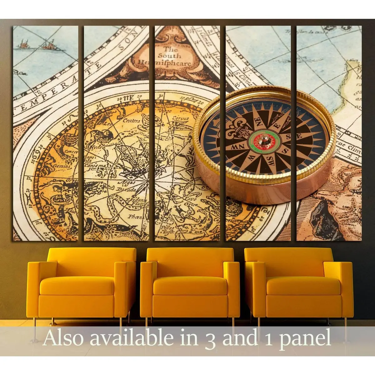 Antique Compass Art Print on Aged Map Canvas – Ready-to-Hang Wall Decor #2815