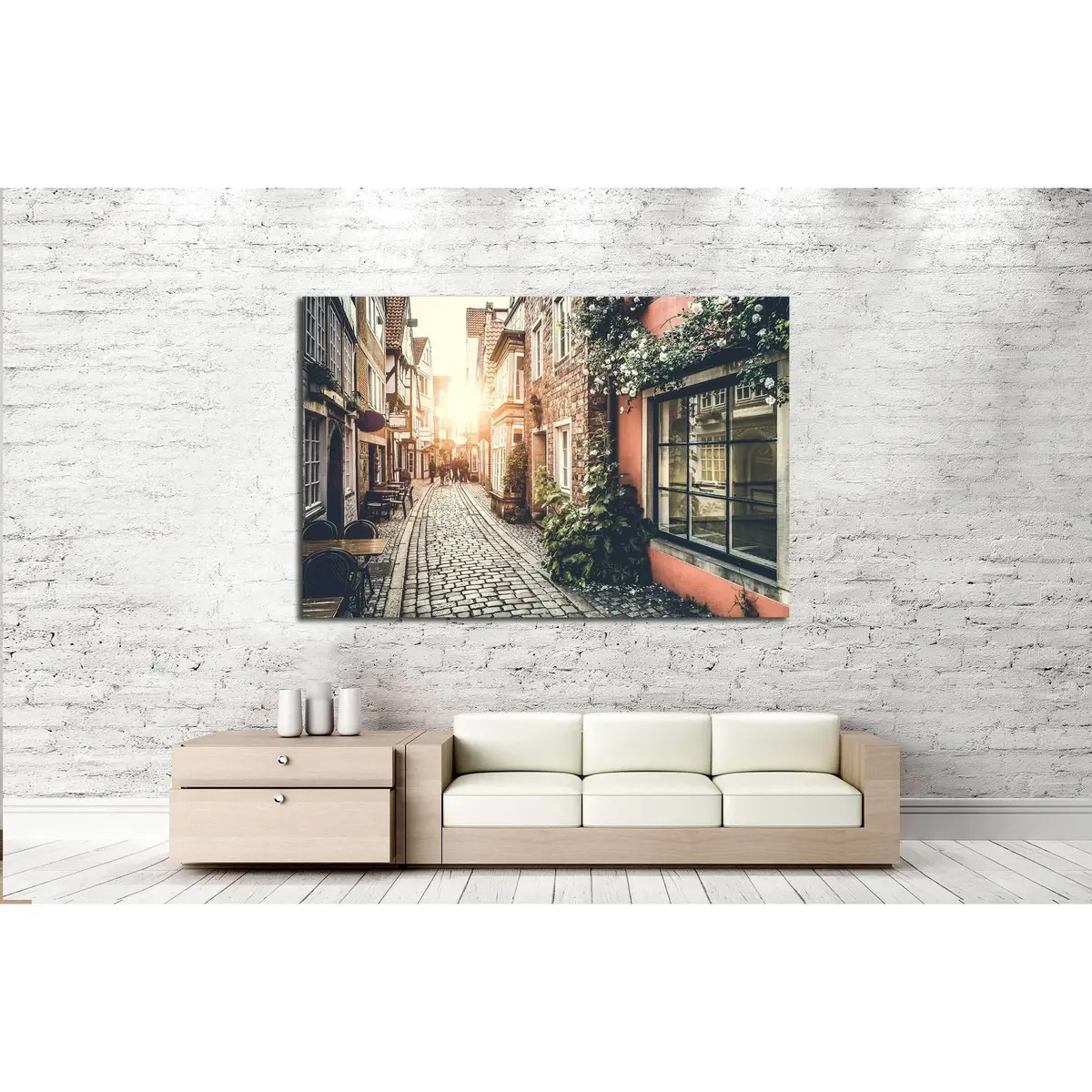 Old Town In Europe At Sunset With Retro Vintage №2648 Ready To Hang Canvas Print 3