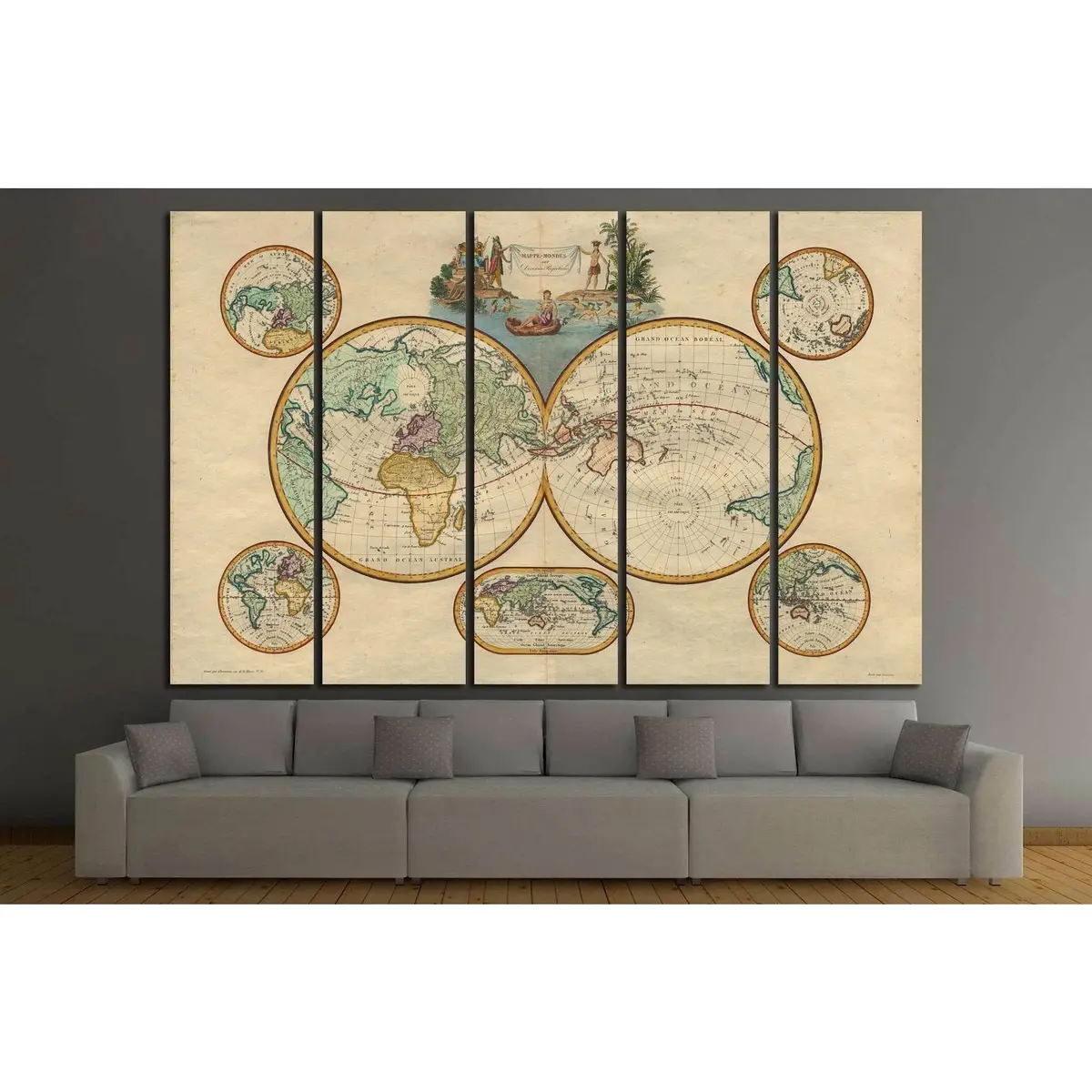 Vintage 1473 Old World Map Canvas Wall Art Print - Image 3