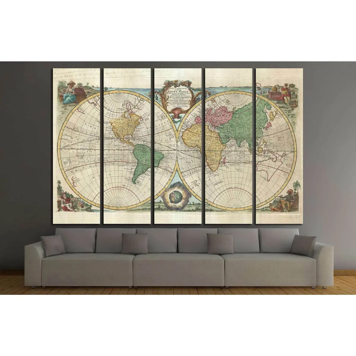 Vintage 1477 Old World Map Canvas Wall Art Print - Image 3