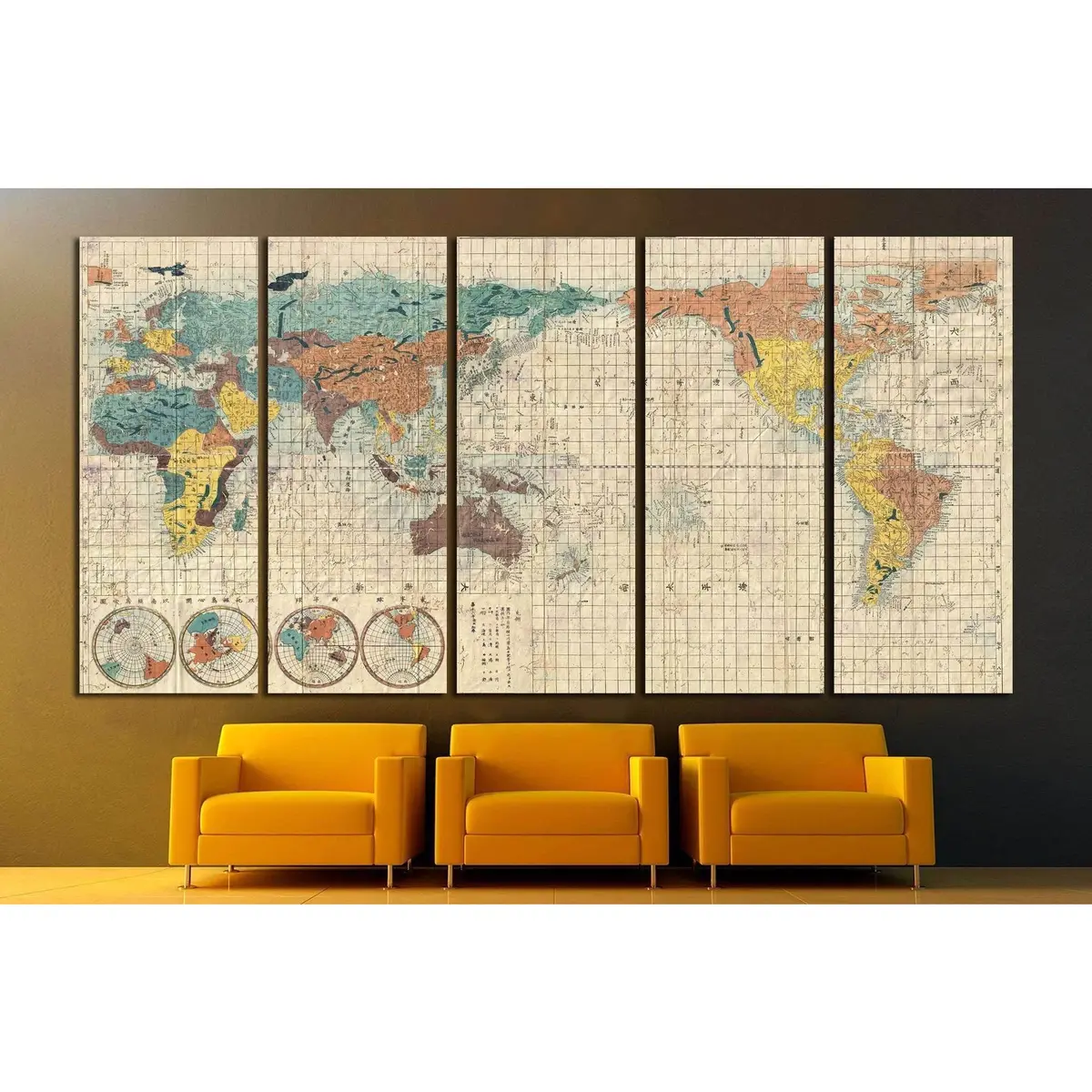 Vintage 1480 Old World Map Canvas Wall Art Print - Image 3