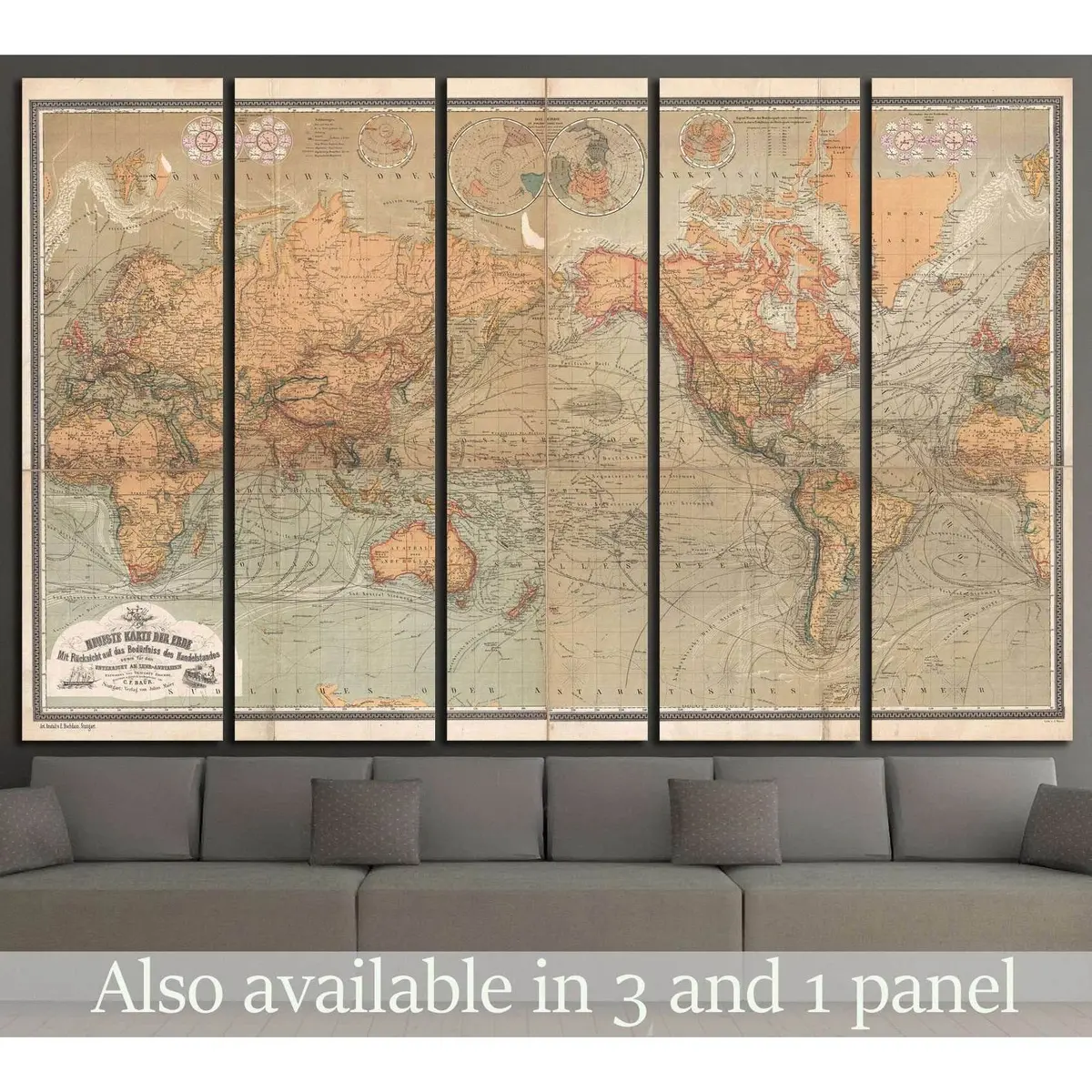 Vintage 1481 Old World Map Canvas Wall Art Print