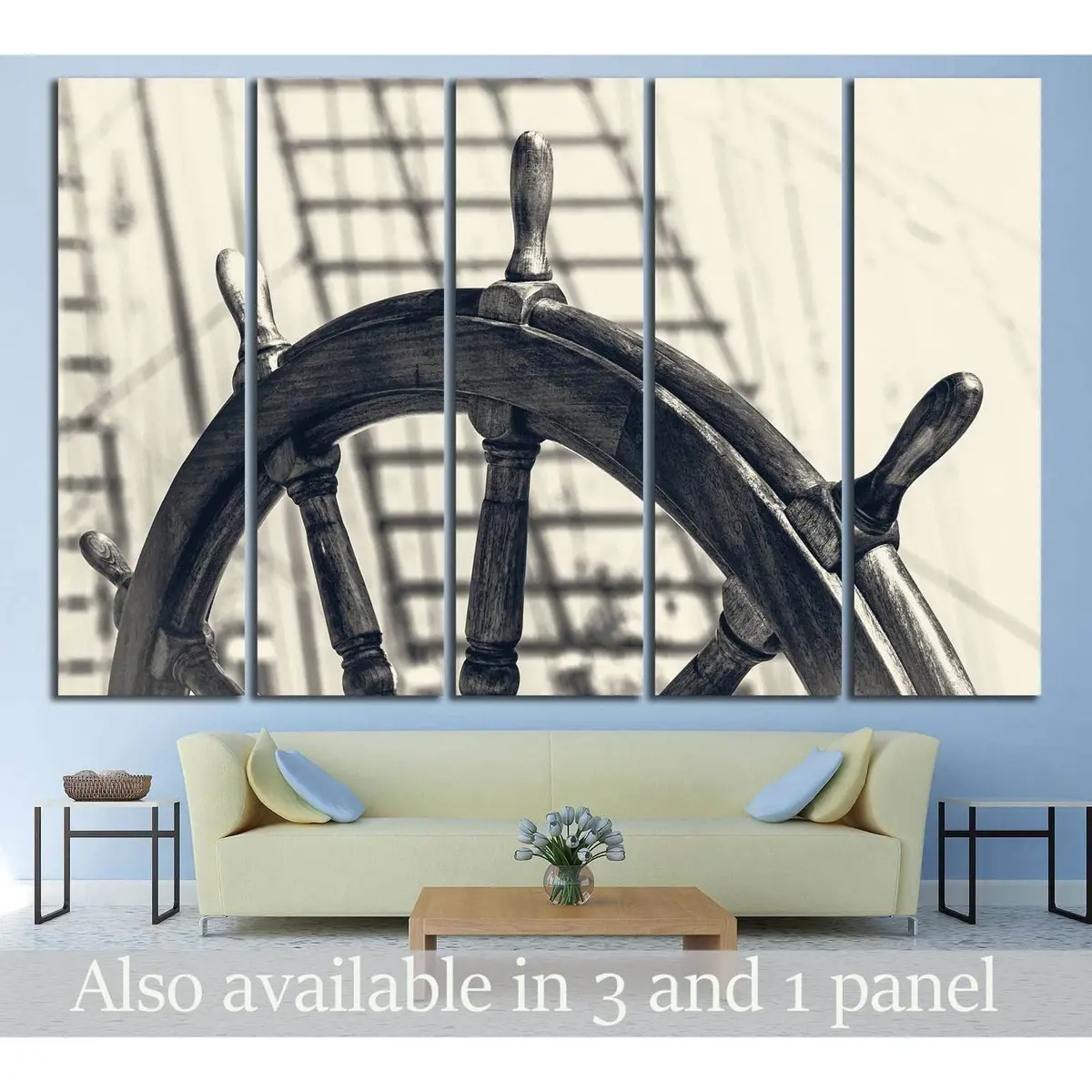 Vintage Yacht Steering Wheel Canvas Wall Art Print