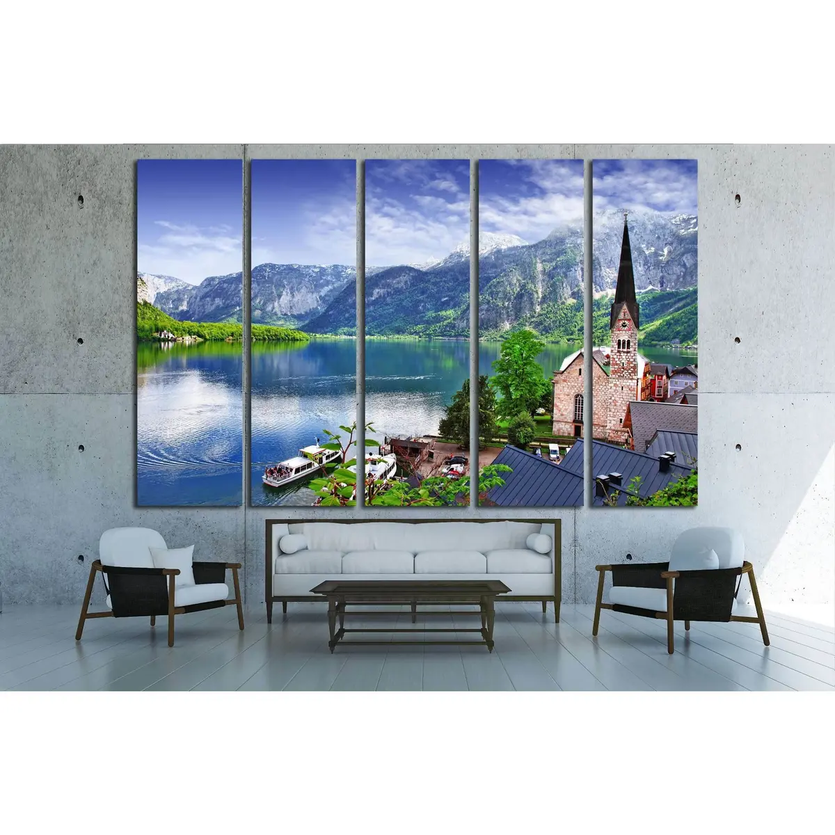 Breathtaking Hallstatt, Austria Lake Village Canvas Wall Art #2628 - Image 3