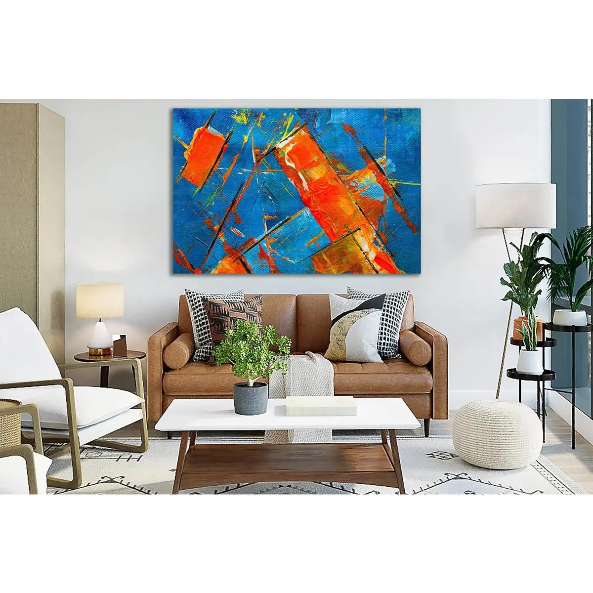 Orange And Blue Abstract Painting №Sl560 Ready To Hang Canvas Print 1