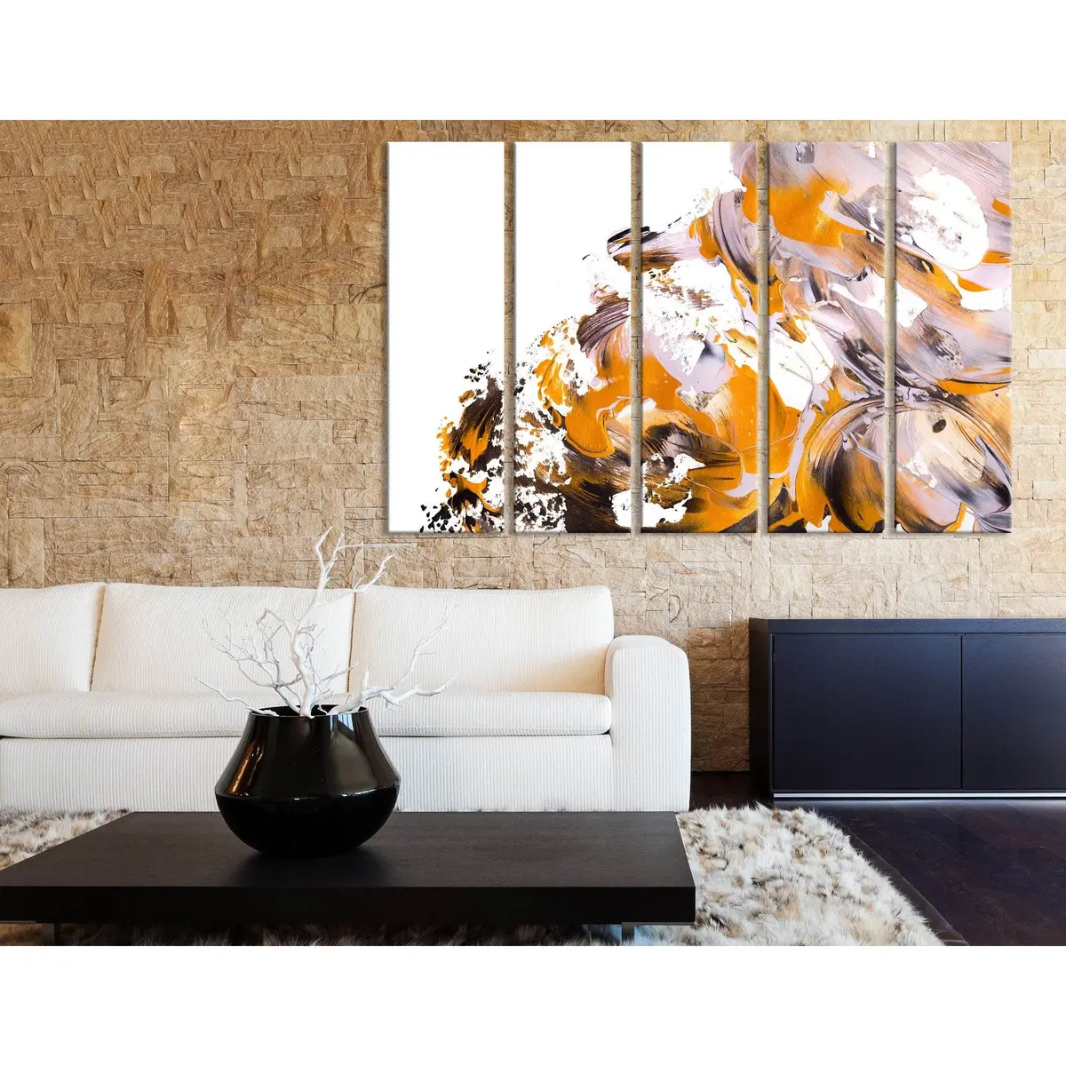Contemporary Orange and White Abstract Canvas Wall Art – Ready-to-Hang Print #04409