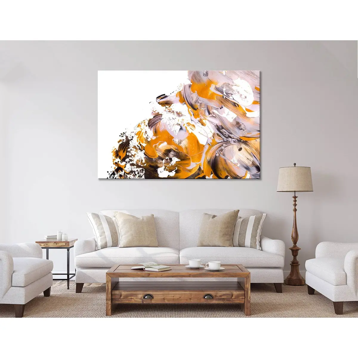 Orange And White Trendy Abstract №04409 Ready To Hang Canvas Print 2