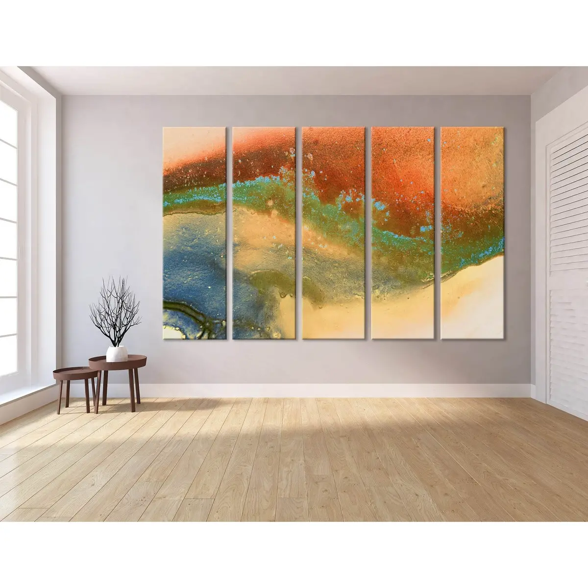 Vibrant Abstract Canvas Art in Orange, Blue, Yellow & Green — Ready-to-Hang Wall Decor #04283 - Image 3