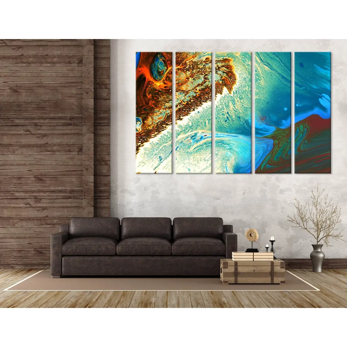 Vibrant Orange, Green & Blue Abstract Canvas Art Print – Ready to Hang