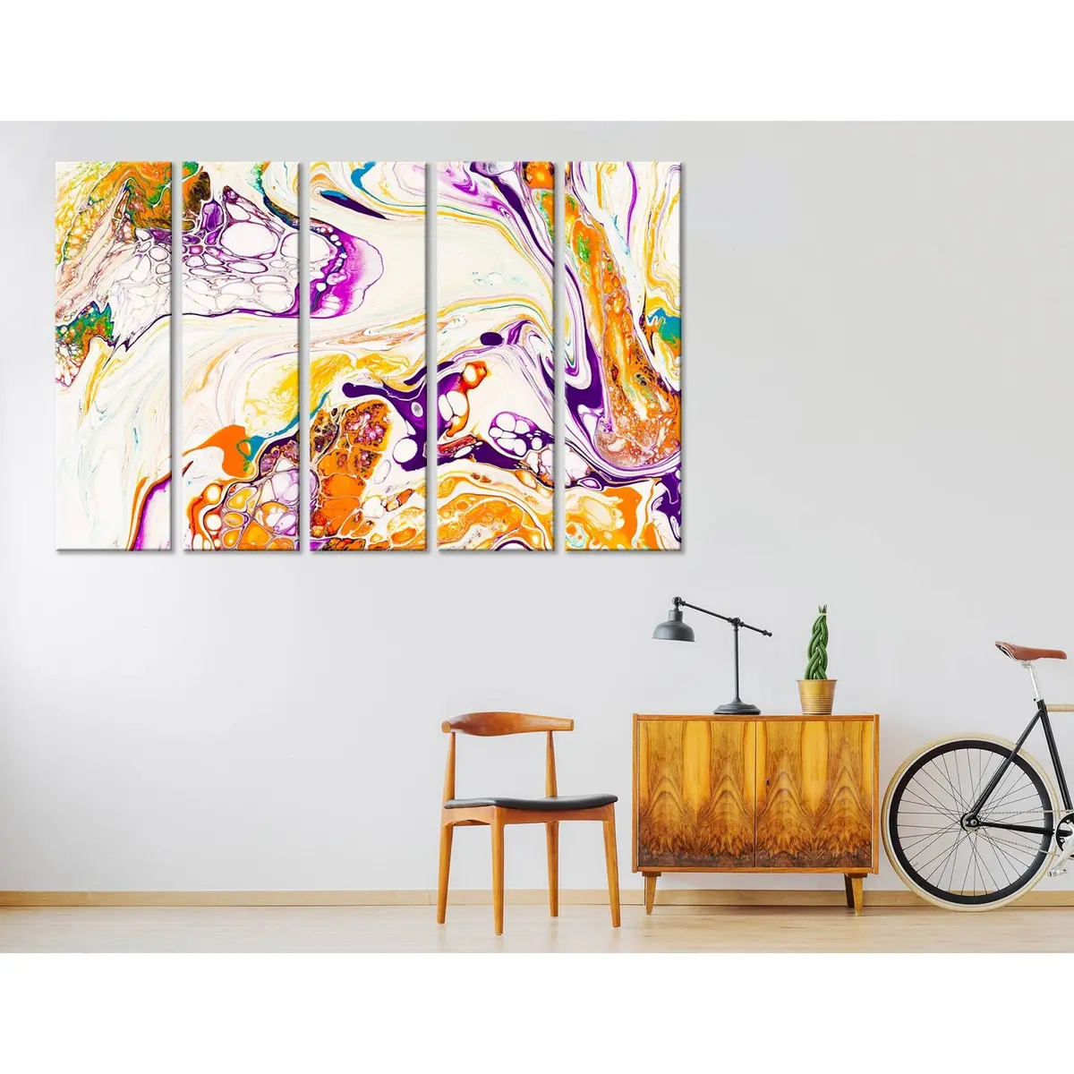 Vibrant Abstract Canvas Art Print in Orange, Purple & Yellow — Ready-to-Hang Wall Decor #04395