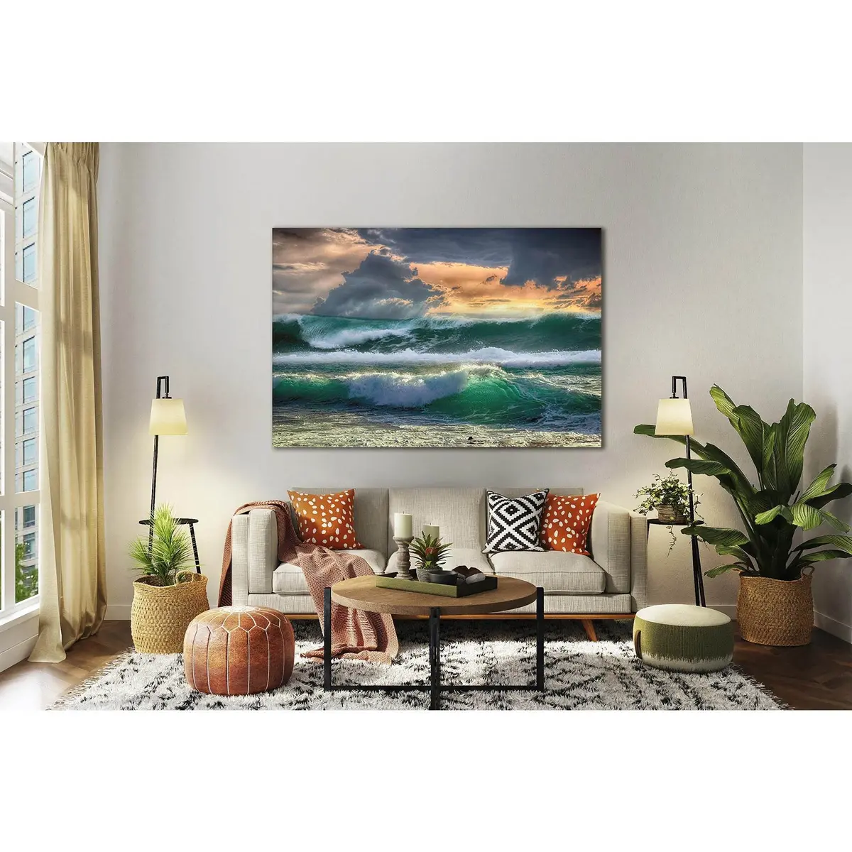 Orange Sunset And Turquoise Waves №Sl178 Ready To Hang Canvas Print 1