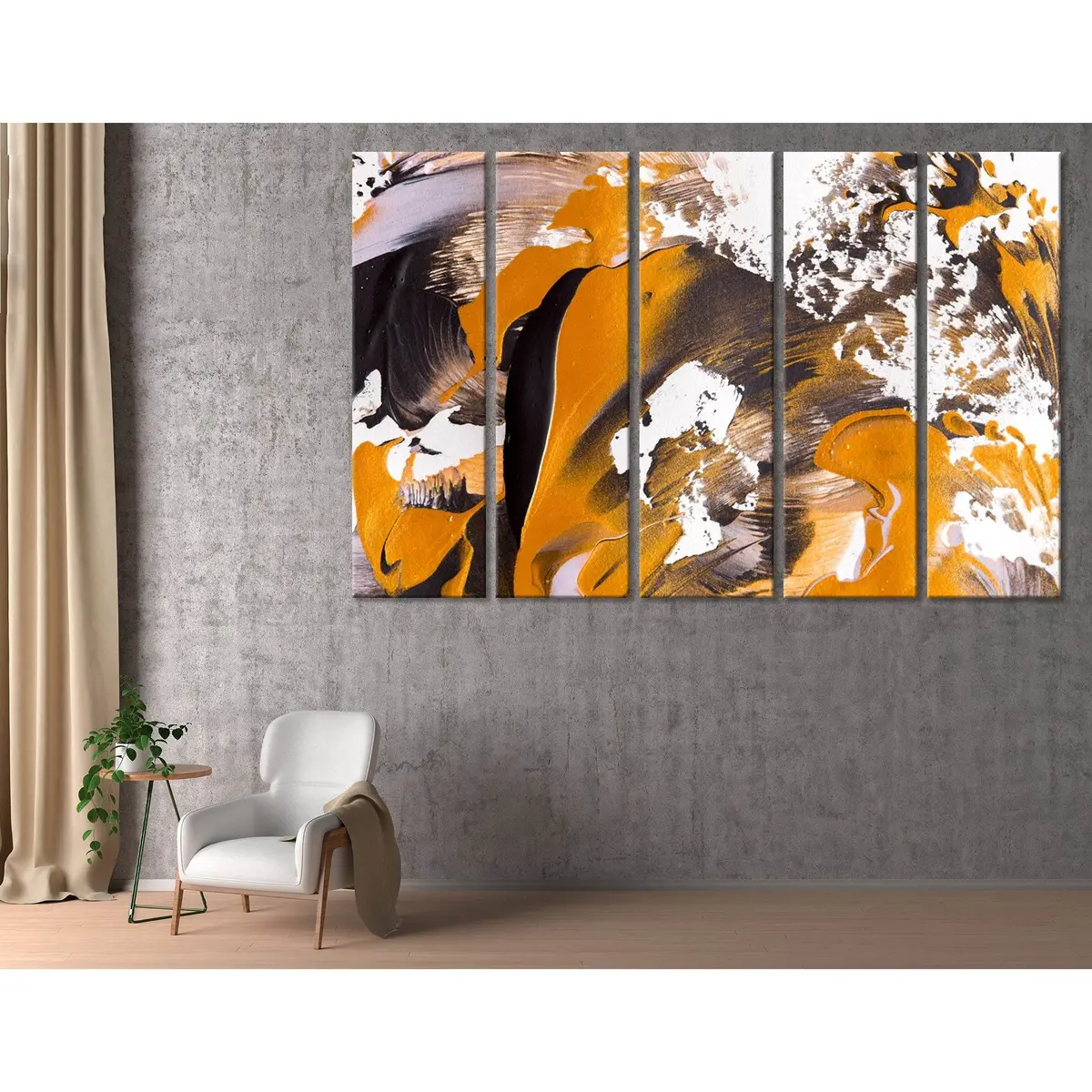 Contemporary Abstract Canvas Art in Orange, White & Black – Ready-to-Hang Wall Decor #04410 - Image 3