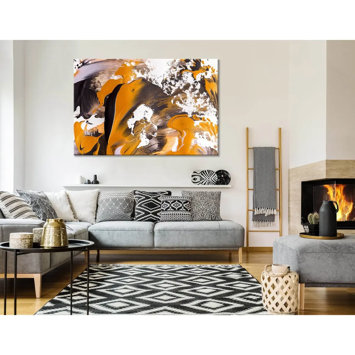 Orange, White And Black Stylish Abstract №04410 Ready To Hang Canvas Print 1