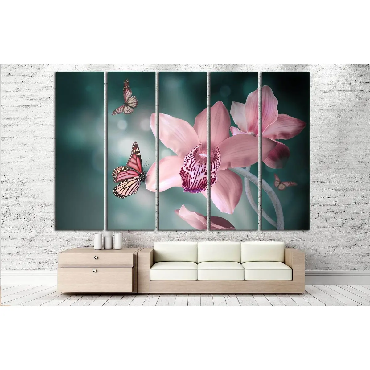 Botanical Orchid and Butterfly Canvas Wall Art Print #729 - Image 3