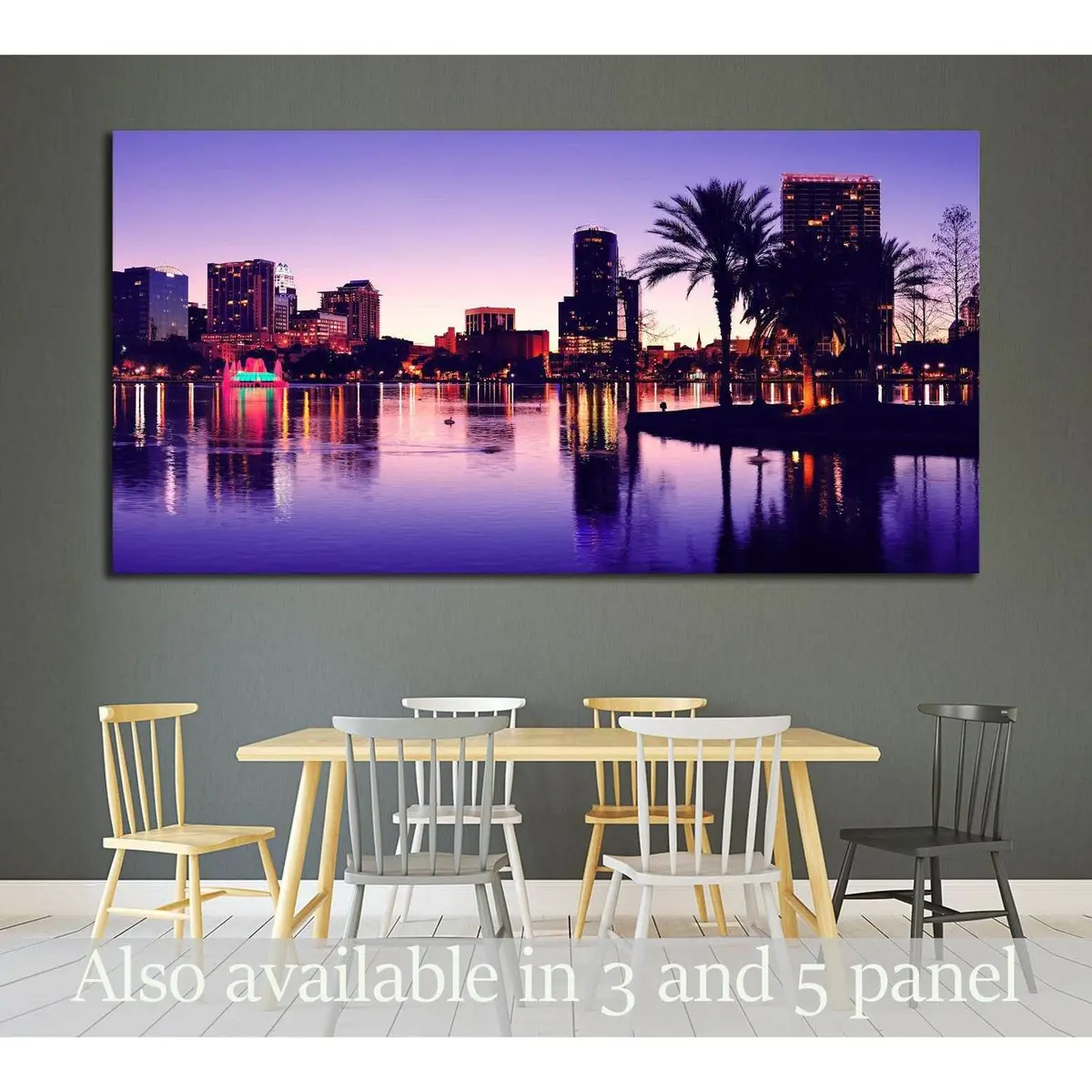 Orlando Downtown Skyline Panorama Silhouette Over Lake Eola At Dusk With Urban Skyscrapers №1675 Ready To Hang Canvas Print 1