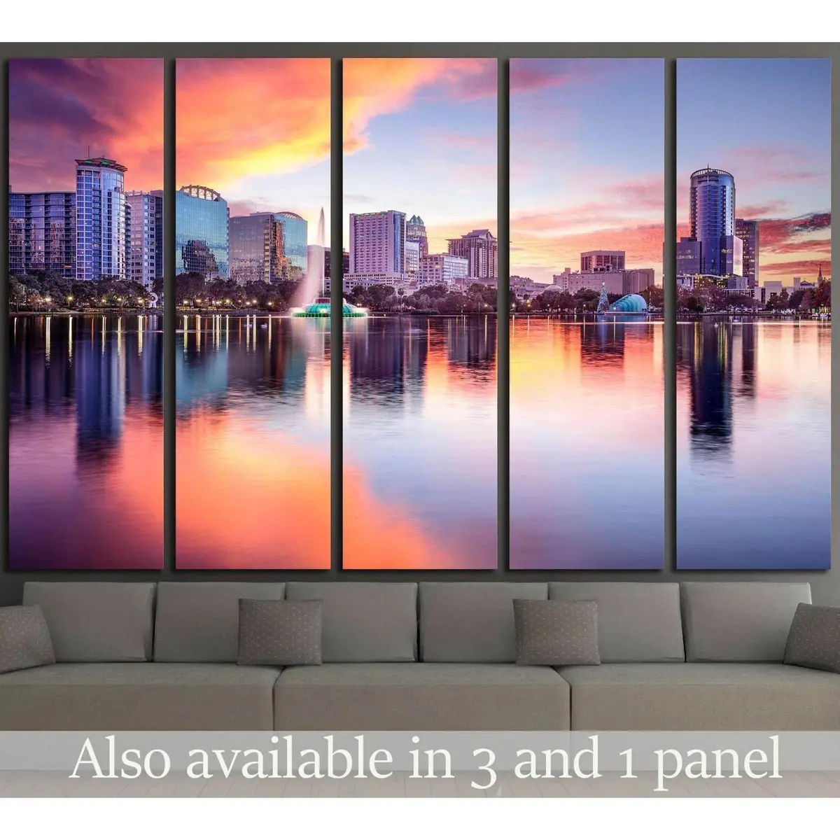 Orlando, Florida, Usa Downtown City Skyline From Eola Park №1691 Ready To Hang Canvas Print 1