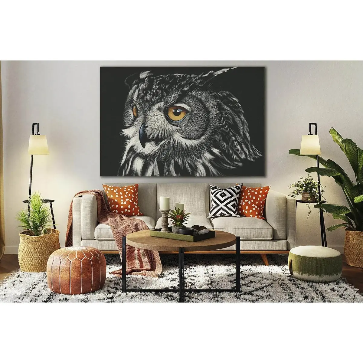 Owl Black And White №Sl879 Ready To Hang Canvas Print 1
