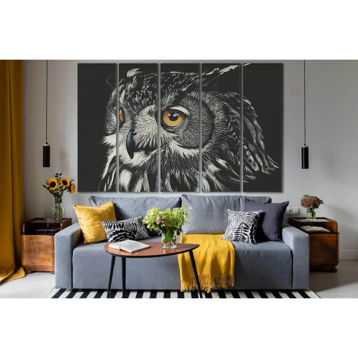 Black & White Owl Canvas Wall Art – Pre-Hung Ready-to-Display Print SL879 - Image 3