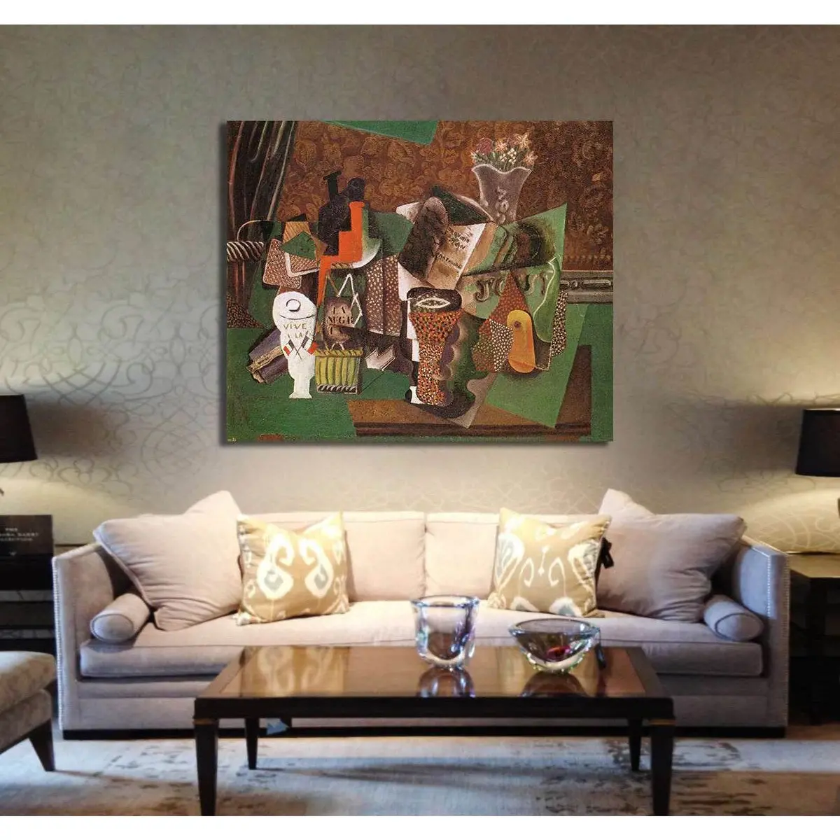 Pablo Picasso, Still Life With Cards, Glasses And A Bottle Of Rum- Vive La France - Ready To Hang Canvas Print 3