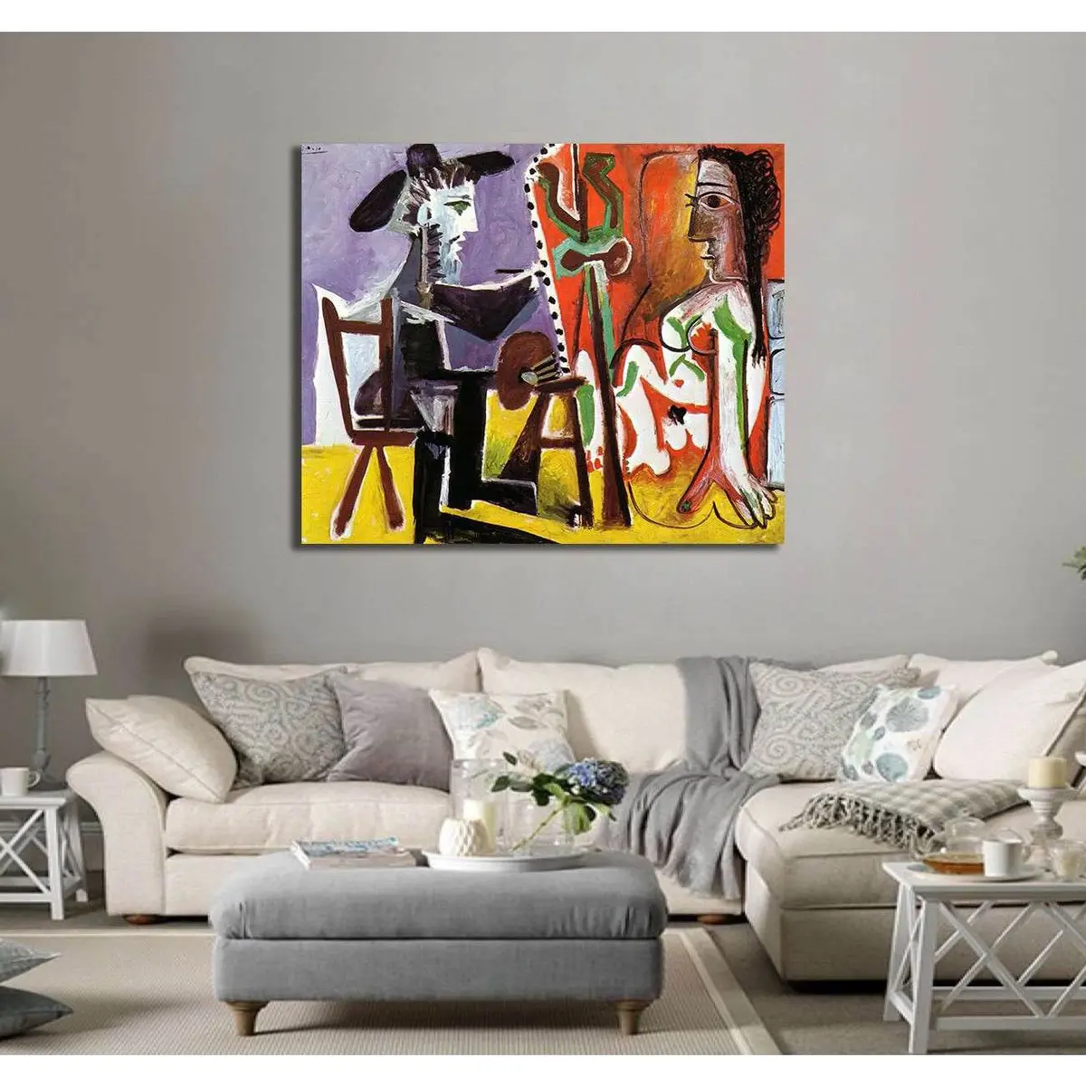 Pablo Picasso, Still Life With Cards, Glasses And A Bottle Of Rum- 'Vive La France' - Ready To Hang Canvas Print 2