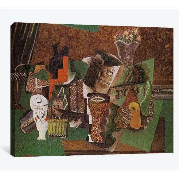 Pablo Picasso, Still Life With Cards, Glasses And A Bottle Of Rum- Vive La France - Ready To Hang Canvas Print 1