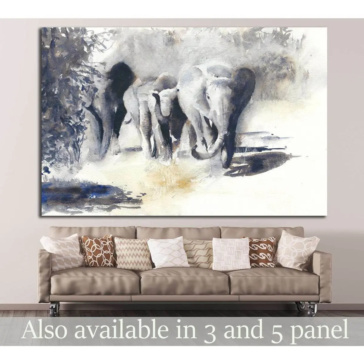 Painted Elephants №195 Ready To Hang Canvas Print 1