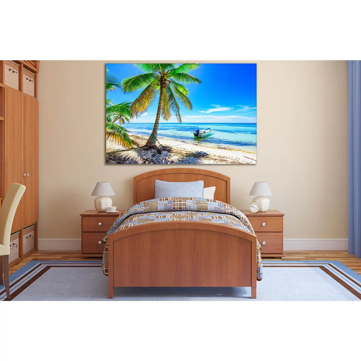 Palm And Boat To The Coast №Sl1065 Ready To Hang Canvas Print 1