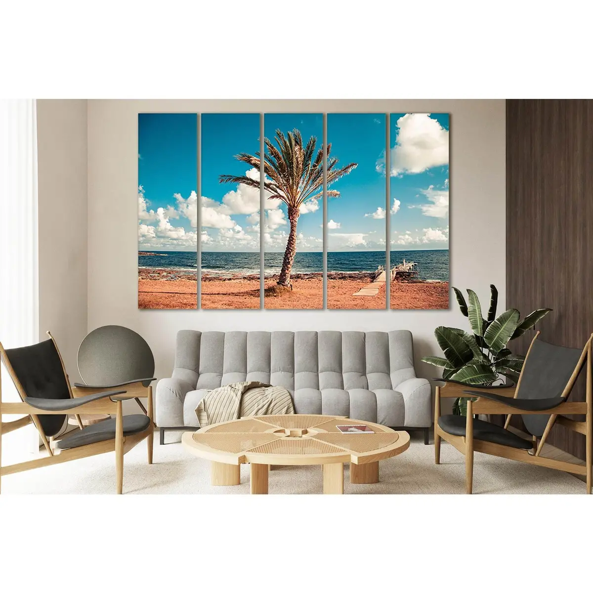 Tropical Palm Tree by the Dock Canvas Wall Art – SL90 Ready-to-Hang Print