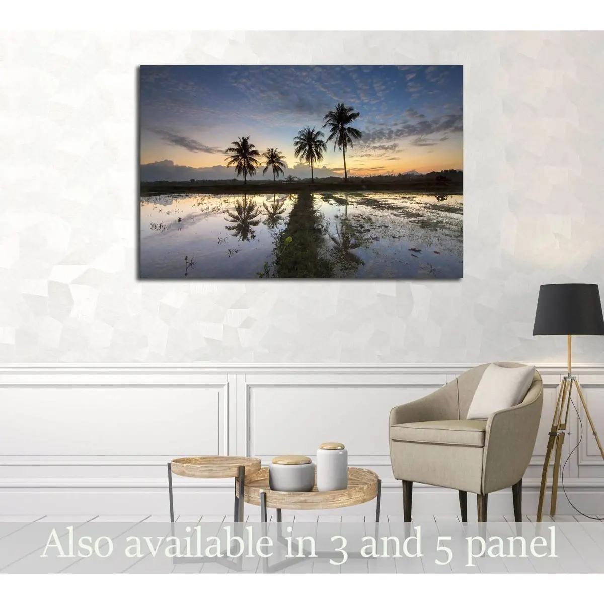 Palm Trees On The Background Of A Beautiful Sunset. Soft Focus Due To Long Exposure №3108 Ready To Hang Canvas Print 1