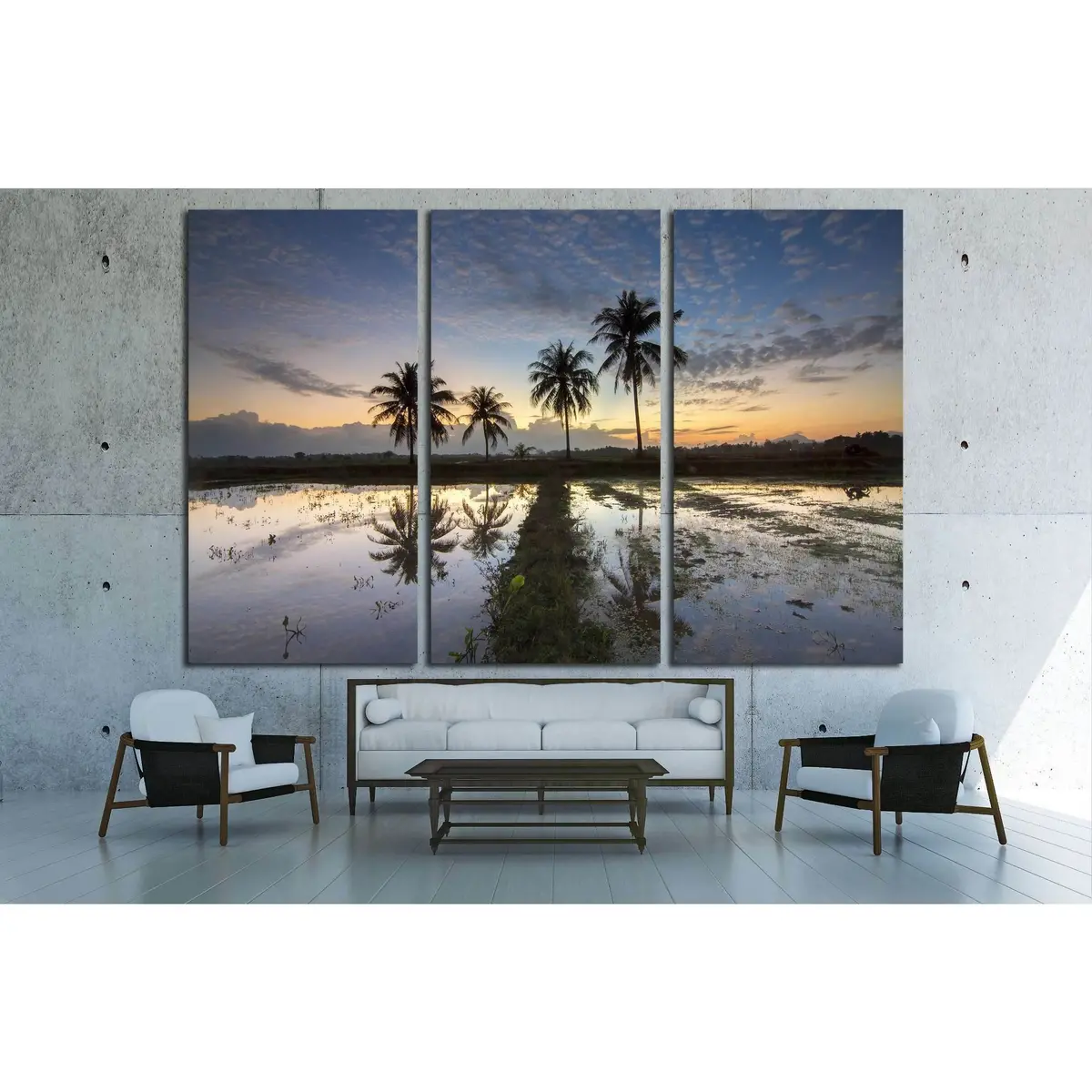Palm Trees On The Background Of A Beautiful Sunset. Soft Focus Due To Long Exposure №3108 Ready To Hang Canvas Print 5