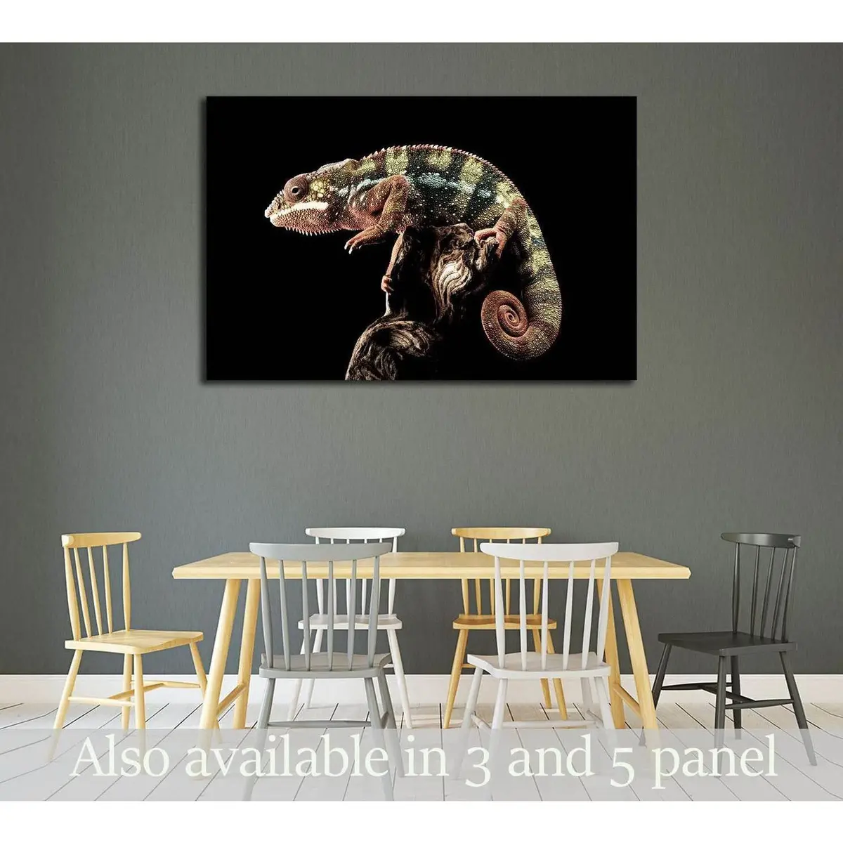 Panther Chameleon With Black Background №2804 Ready To Hang Canvas Print 1
