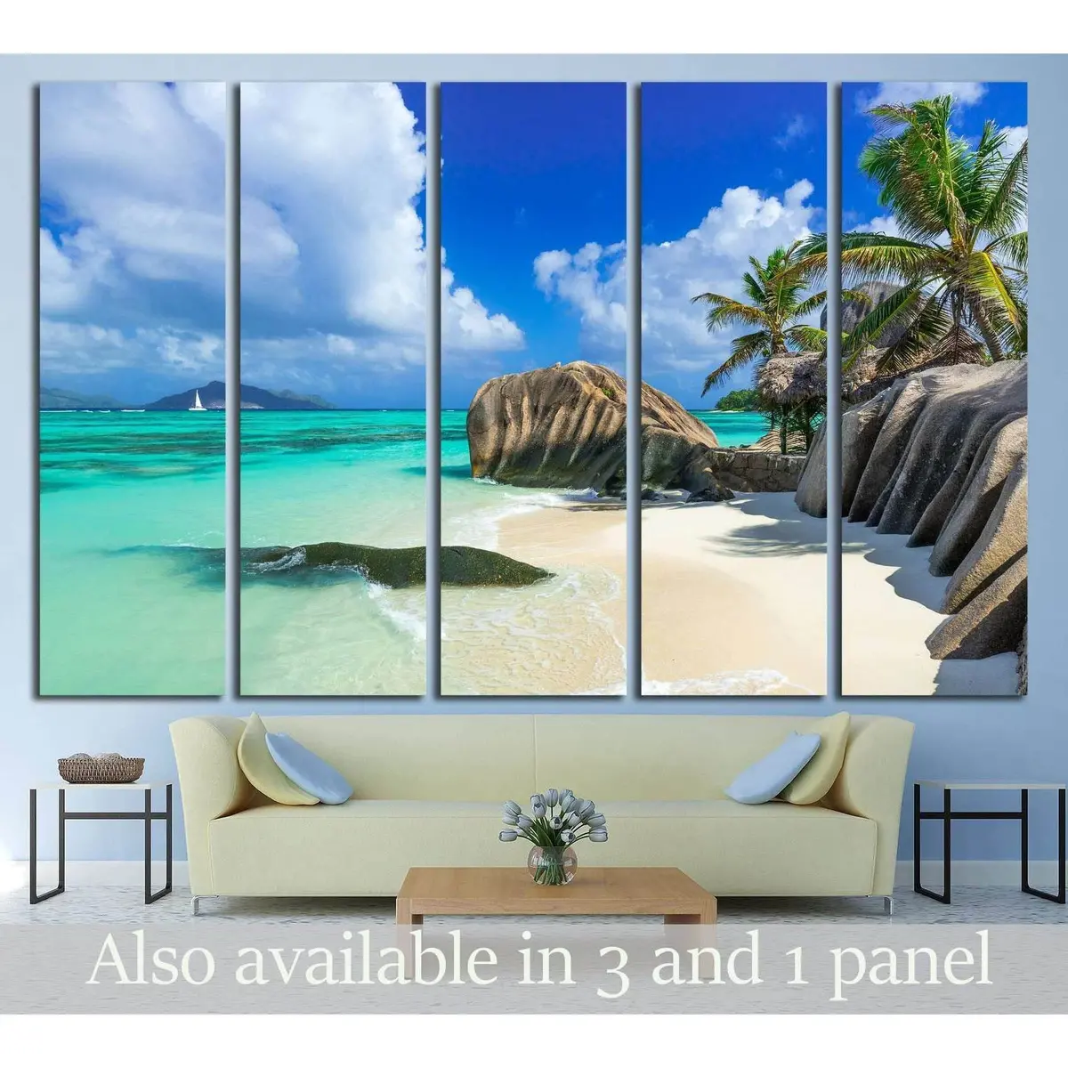 Seychelles Paradise Beach Canvas Wall Art – Ready-to-Hang Print #3134