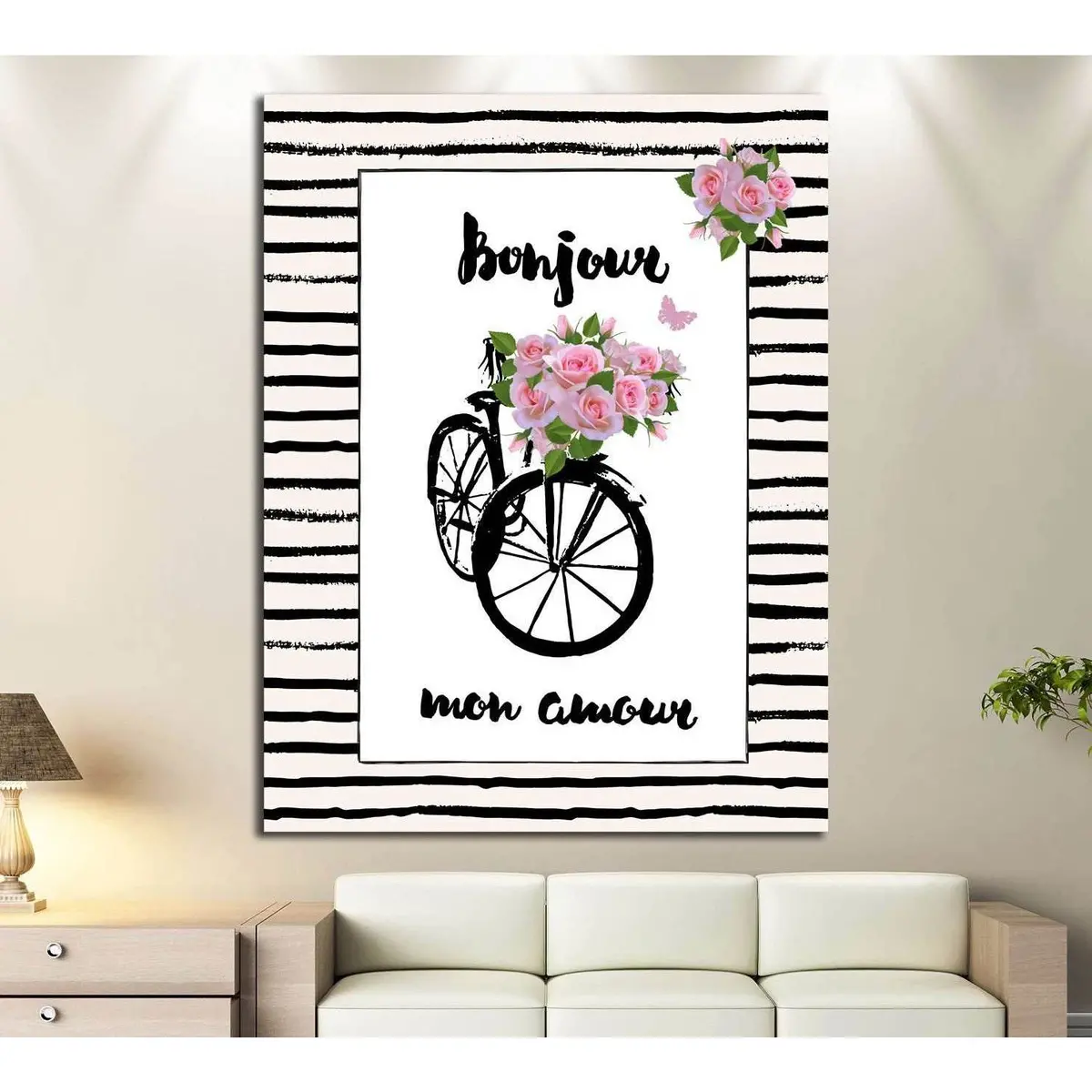 Paris, France, Bicycle, Flowers №4598 Ready To Hang Canvas Print 1