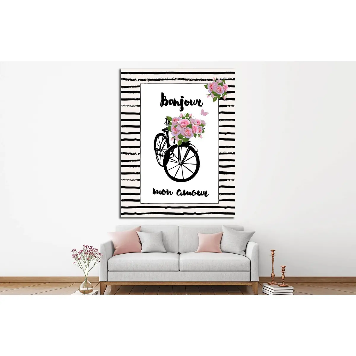 Paris, France, Bicycle, Flowers №4598 Ready To Hang Canvas Print 3