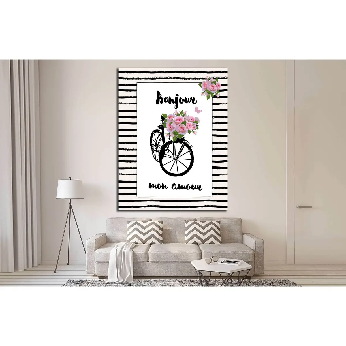 Paris, France, Bicycle, Flowers №4598 Ready To Hang Canvas Print 2