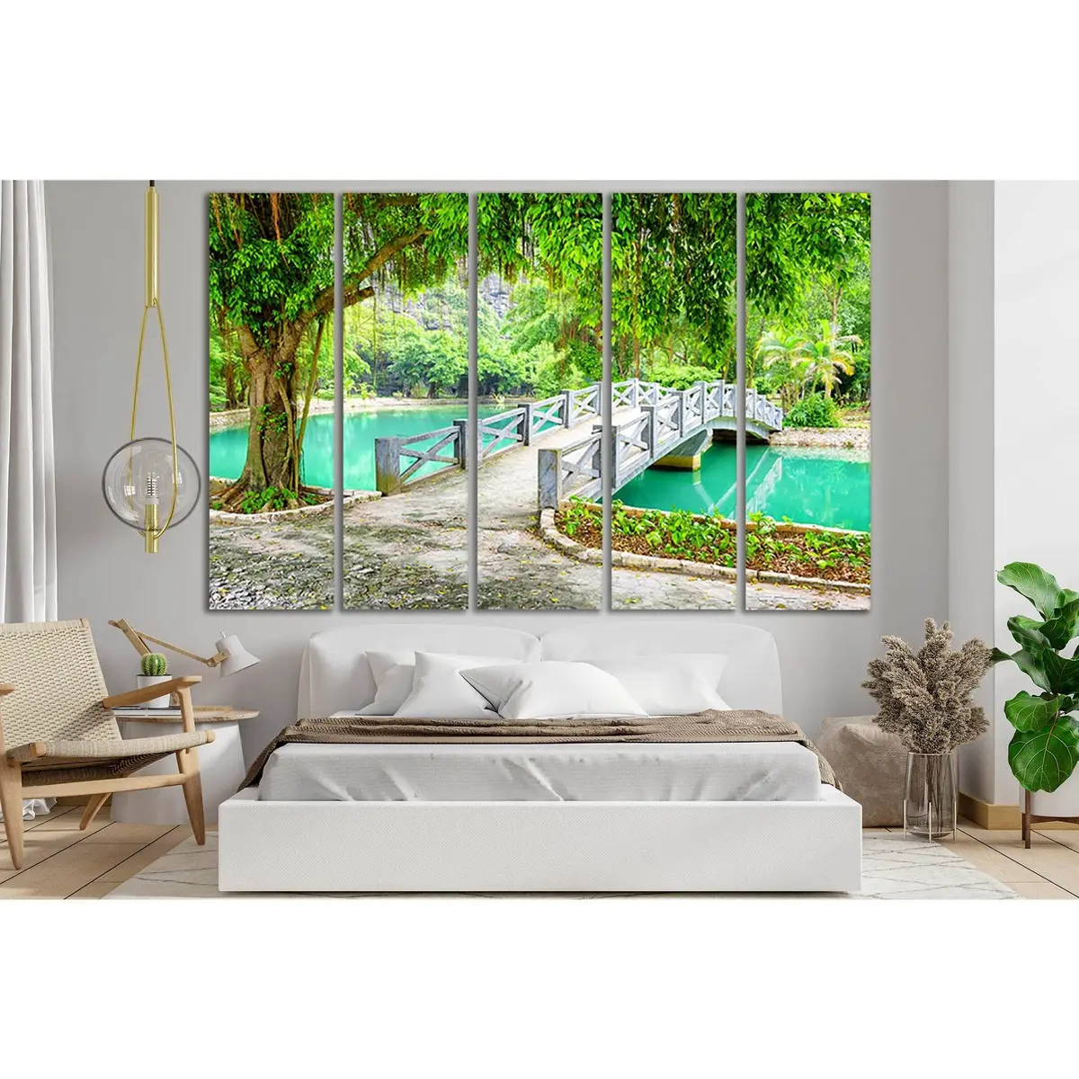 Vietnamese Park Landscape Featuring Bridge – SL1107 Ready-to-Hang Canvas Art