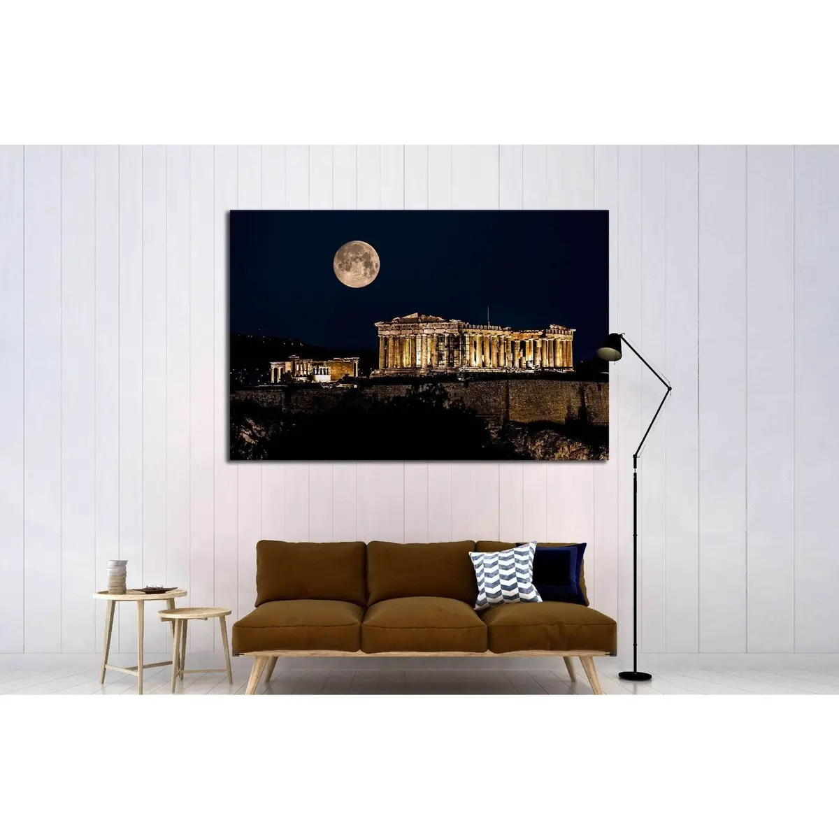 Parthenon Of Athens At Night With Full Moon, Greece №2081 Ready To Hang Canvas Print 3