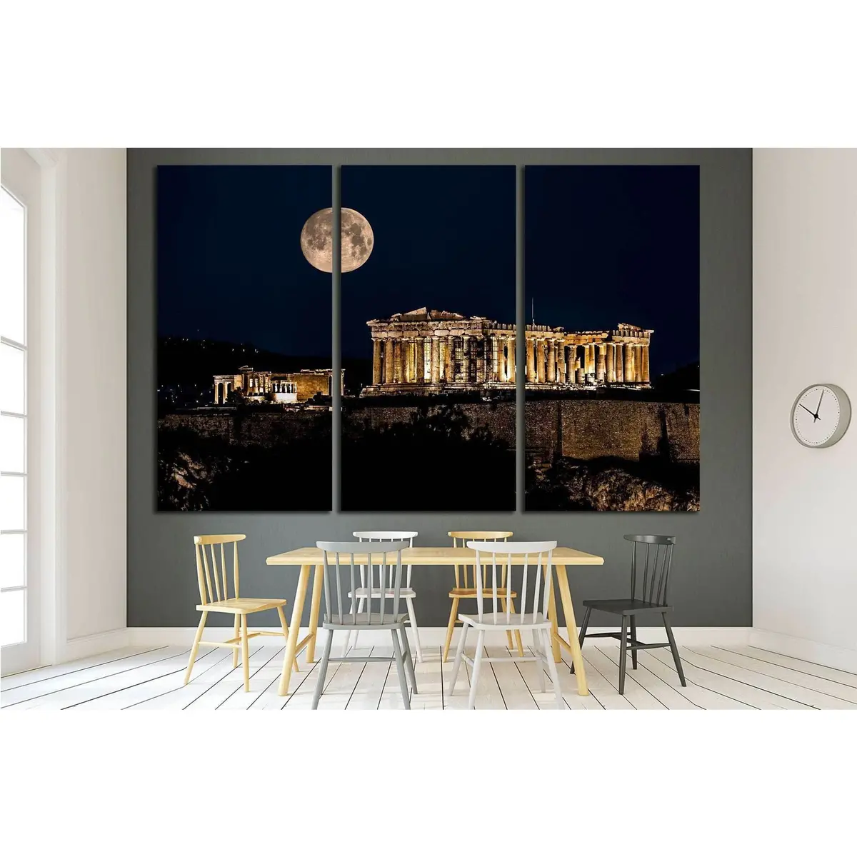 Parthenon Of Athens At Night With Full Moon, Greece №2081 Ready To Hang Canvas Print 5
