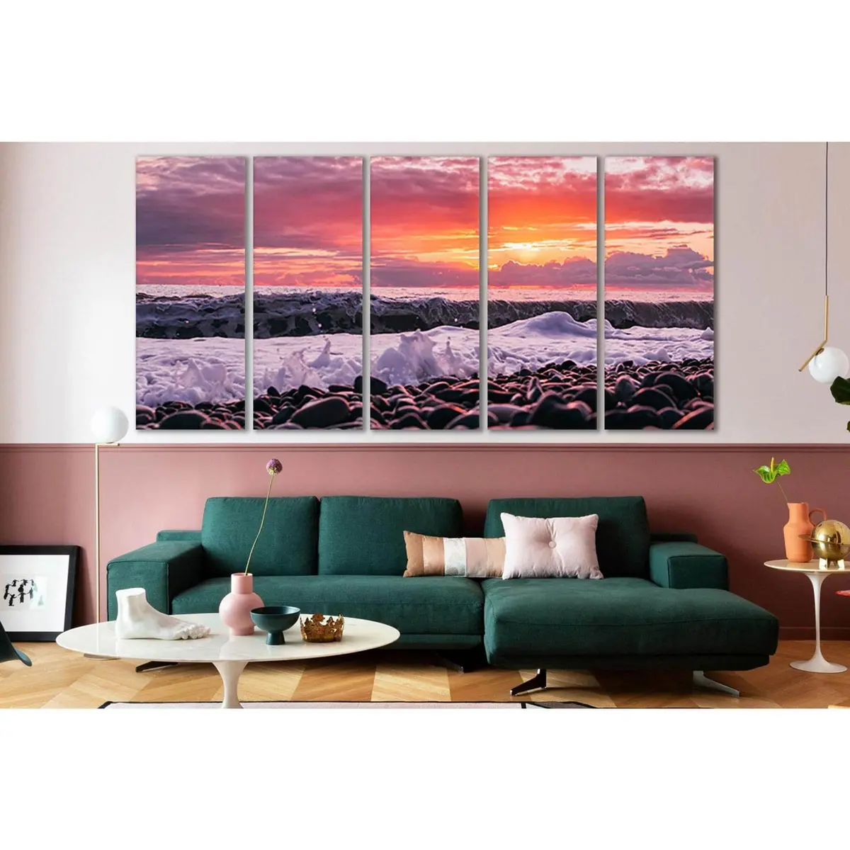 Pink Sunset Pebbles Canvas Wall Art – Pre-Hung, Ready-to-Display Print - Image 3