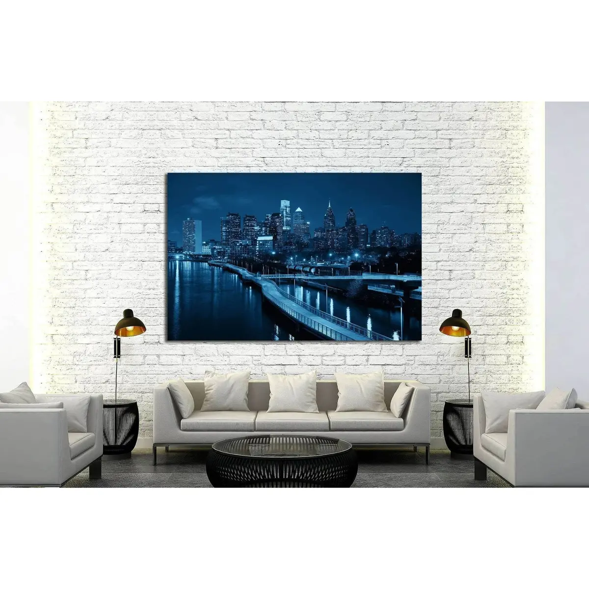 Philadelphia Skyline At Night With Urban Architecture №2013 Ready To Hang Canvas Print 3