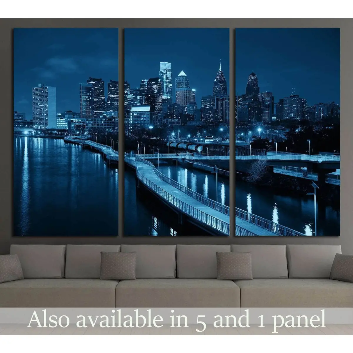 Philadelphia Skyline At Night With Urban Architecture №2013 Ready To Hang Canvas Print 5