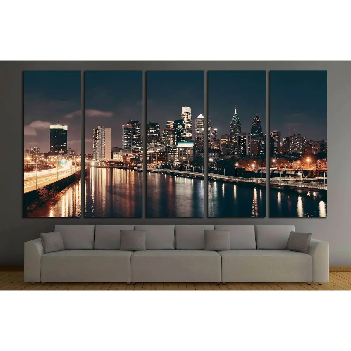 Philadelphia Night Skyline Canvas Art – Modern Urban Architecture Wall Decor - Image 3