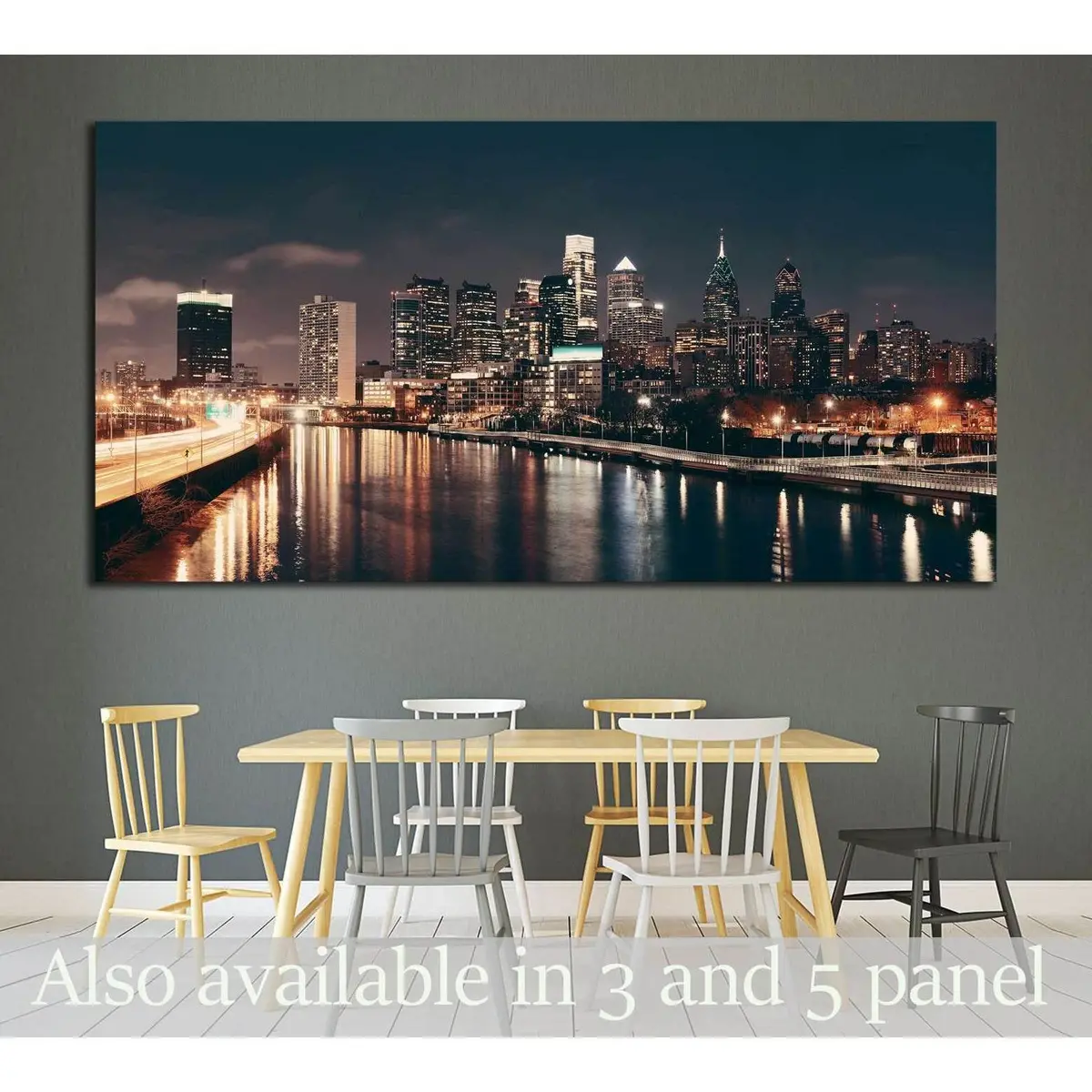 Philadelphia Skyline At Night With Urban Architecture №2030 Ready To Hang Canvas Print 1