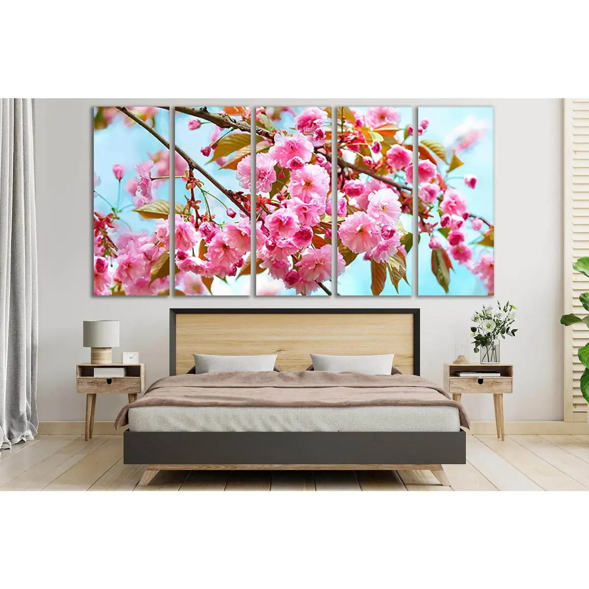 Pink Cherry Blossom Close-Up Canvas Wall Art – Ready-to-Hang Print SL667
