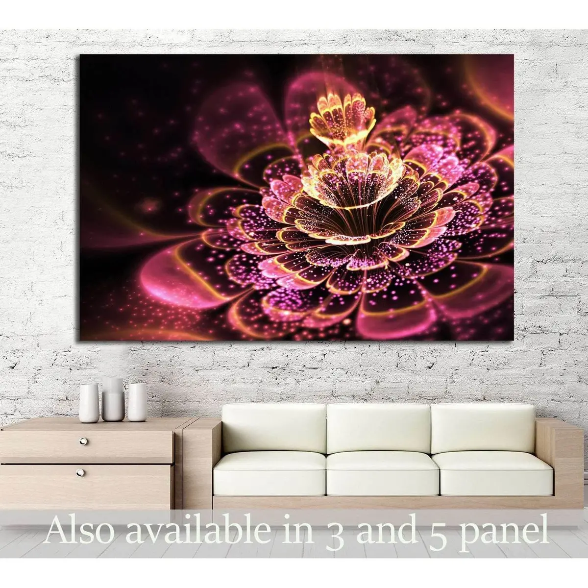 Pink Fractal Flower With Golden Glittering Pollen №1422 Ready To Hang Canvas Print 1