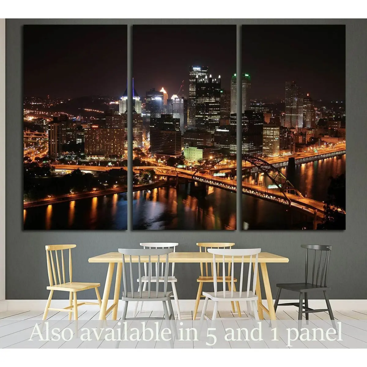 Pittsburgh's Skyline From Mount Washington At Night №1663 Ready To Hang Canvas Print 1